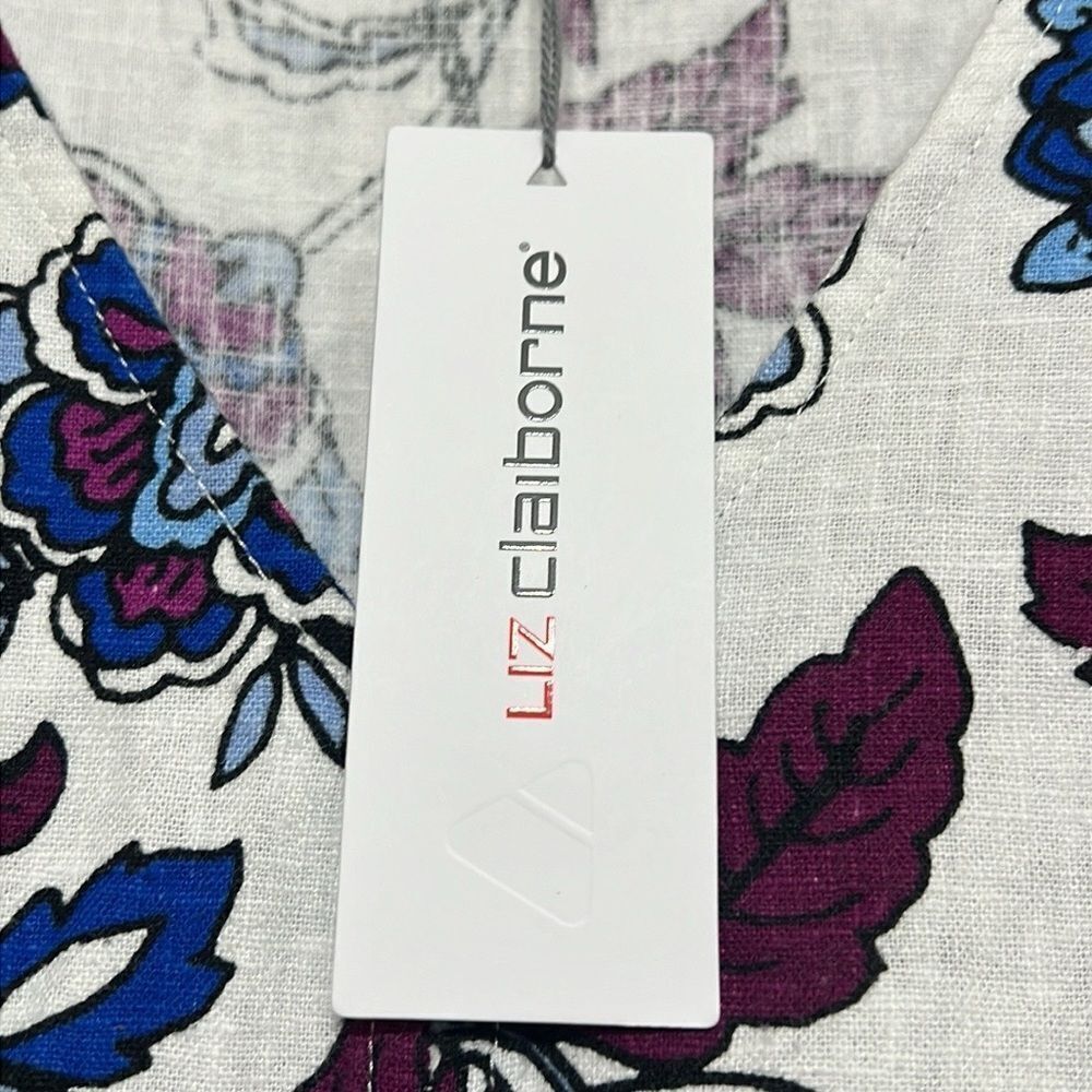 Floral Linen Dress Womens Size 18 White A-line Knee Length V-Neck Summer NEW - Picture 14 of 14